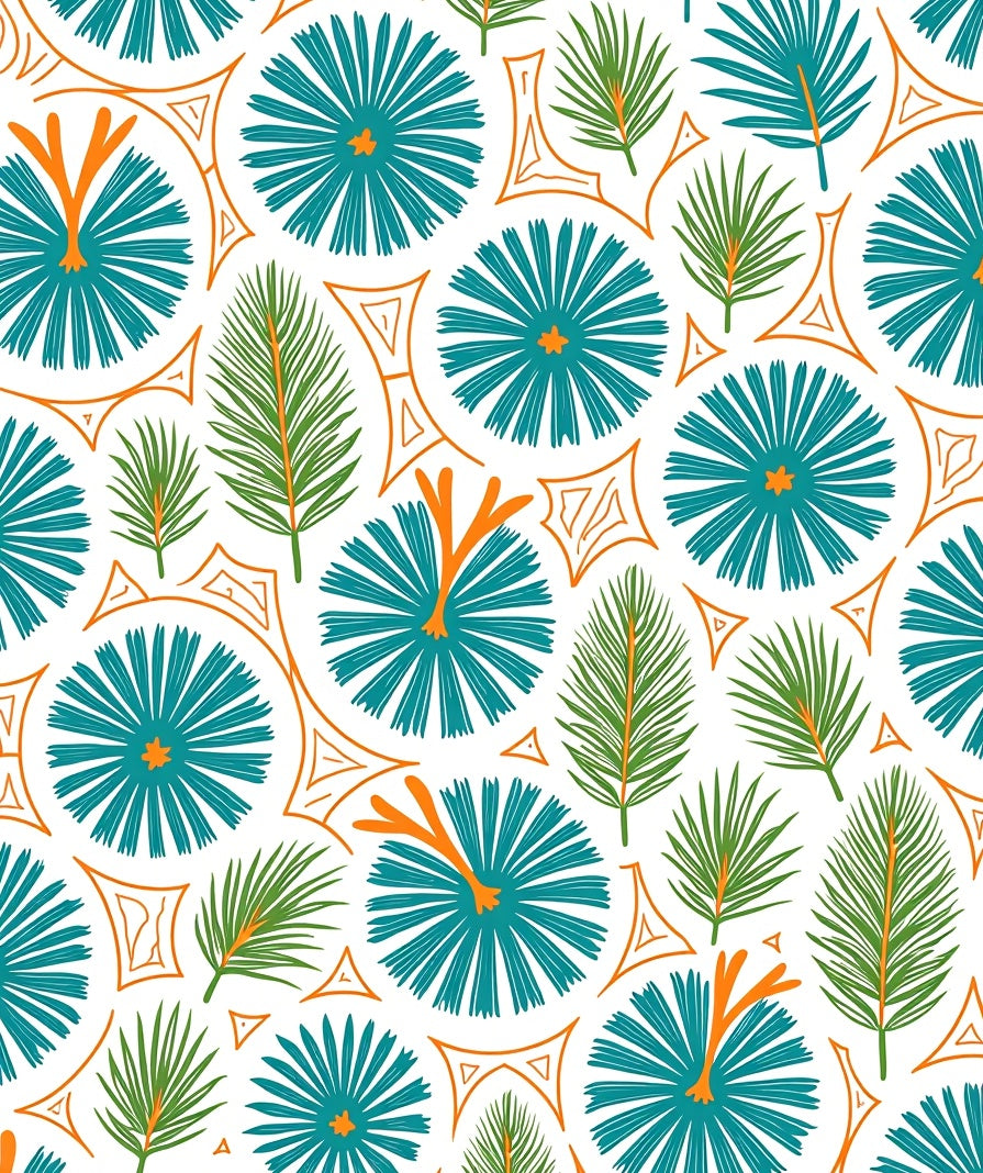 Teal Orange Green Botanical Sunburst Rug