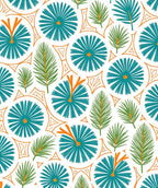 Teal Orange Green Botanical Sunburst Rug