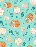Aqua Orange Seashell Marine Life Rug