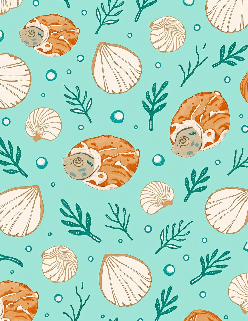 Aqua Orange Seashell Marine Life Rug