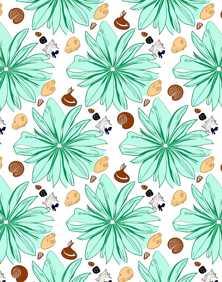 Mint Green Blooming Starbursts Scattered Elements Rug