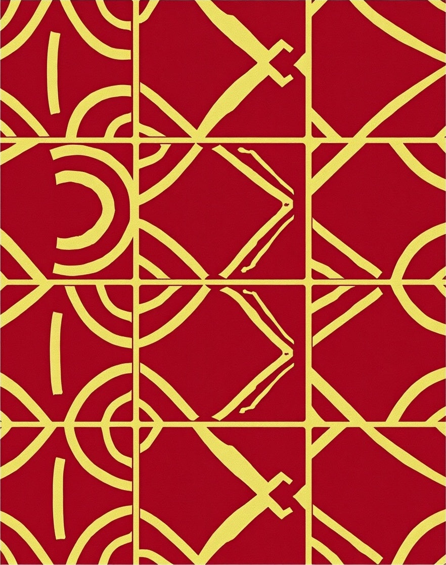 Bold Crimson Yellow Geometric Quads Rug