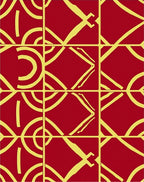 Bold Crimson Yellow Geometric Quads Rug