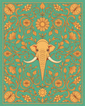 Golden Elephant Floral Medallion Rug