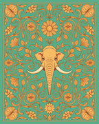 Golden Elephant Floral Medallion Rug