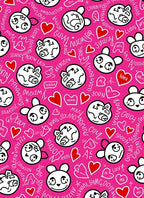 Whimsical Panda Hearts Pink Collage Rug