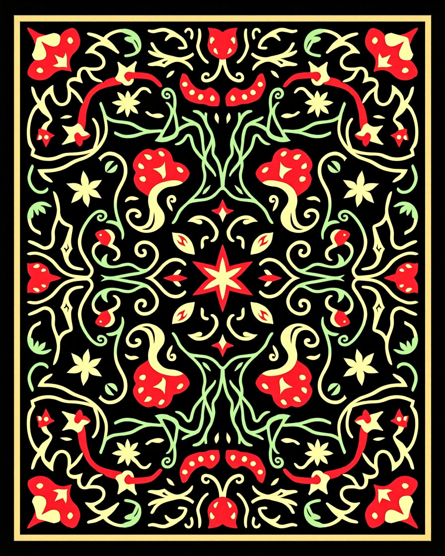 Crimson Yellow Floral Vine Medallion Rug
