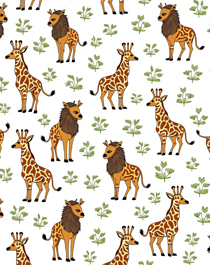 Whimsical Giraffe and Lion Cub Safari Rug