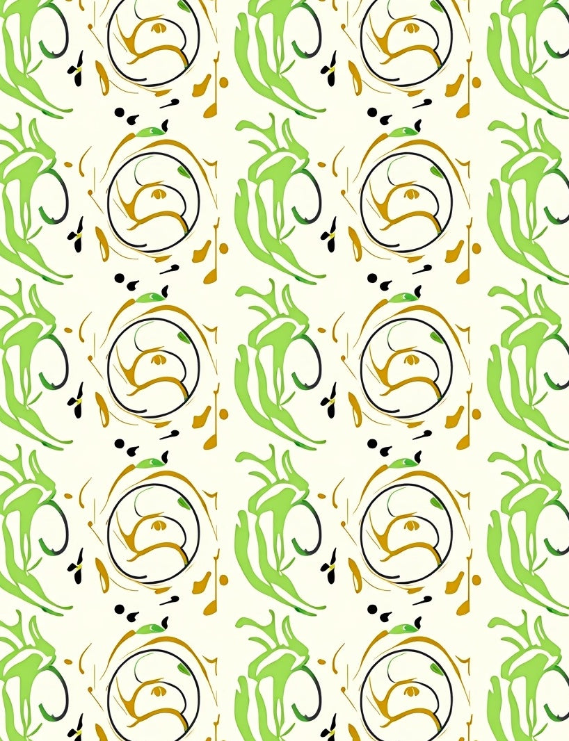 Green and Gold Organic Swirls Rug