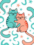 Two Pink Aqua Cats Stars Swirls Rug