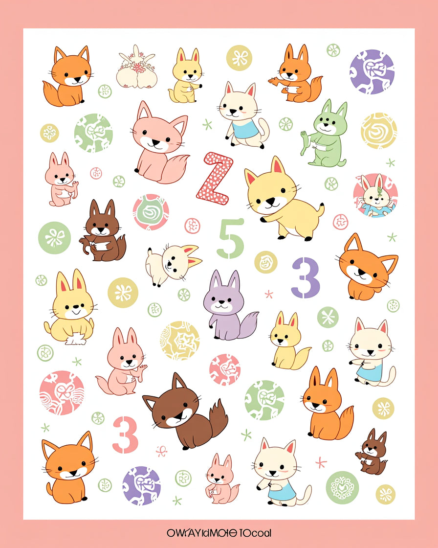 Playful Kawaii Animals Colorful Circles Numbers Rug