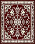 Deep Crimson Floral Sunburst Medallion Rug