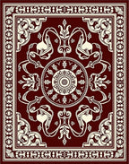 Deep Crimson Floral Sunburst Medallion Rug