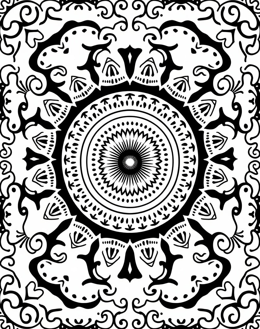 Vintage Black Floral Mandala Rug