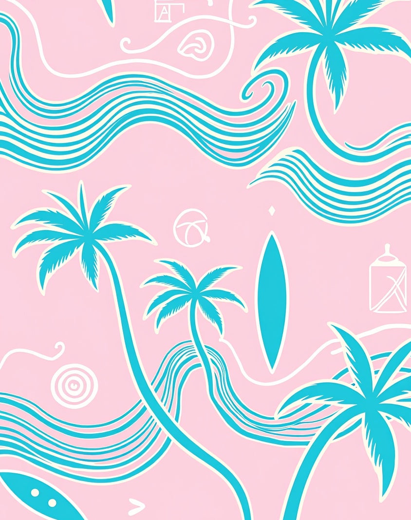 Pink Tropical Palm Wave Graphic Rug