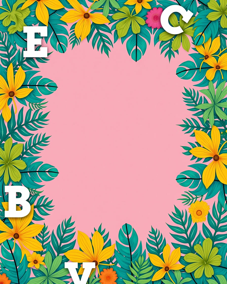 Tropical Yellow Floral Leafy Border Rug