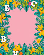Tropical Yellow Floral Leafy Border Rug