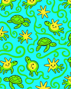 Cute Green Turtles Yellow Starfish Swirls Rug