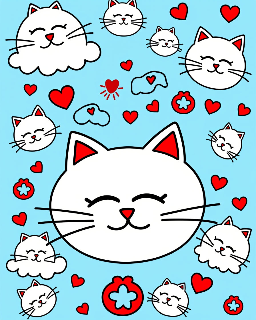 Cute White Cats And Red Hearts Rug