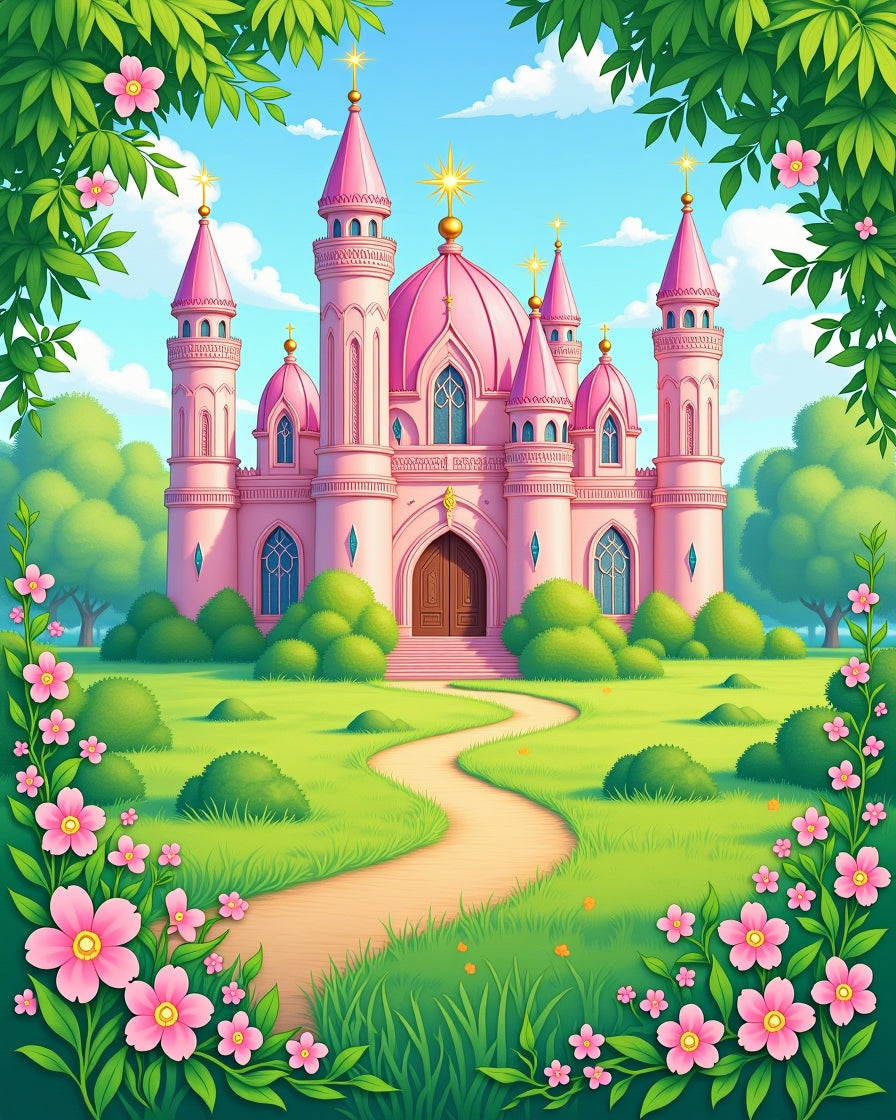 Whimsical Pink Castle Garden Path Rug