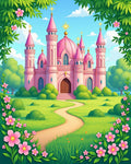 Whimsical Pink Castle Garden Path Rug