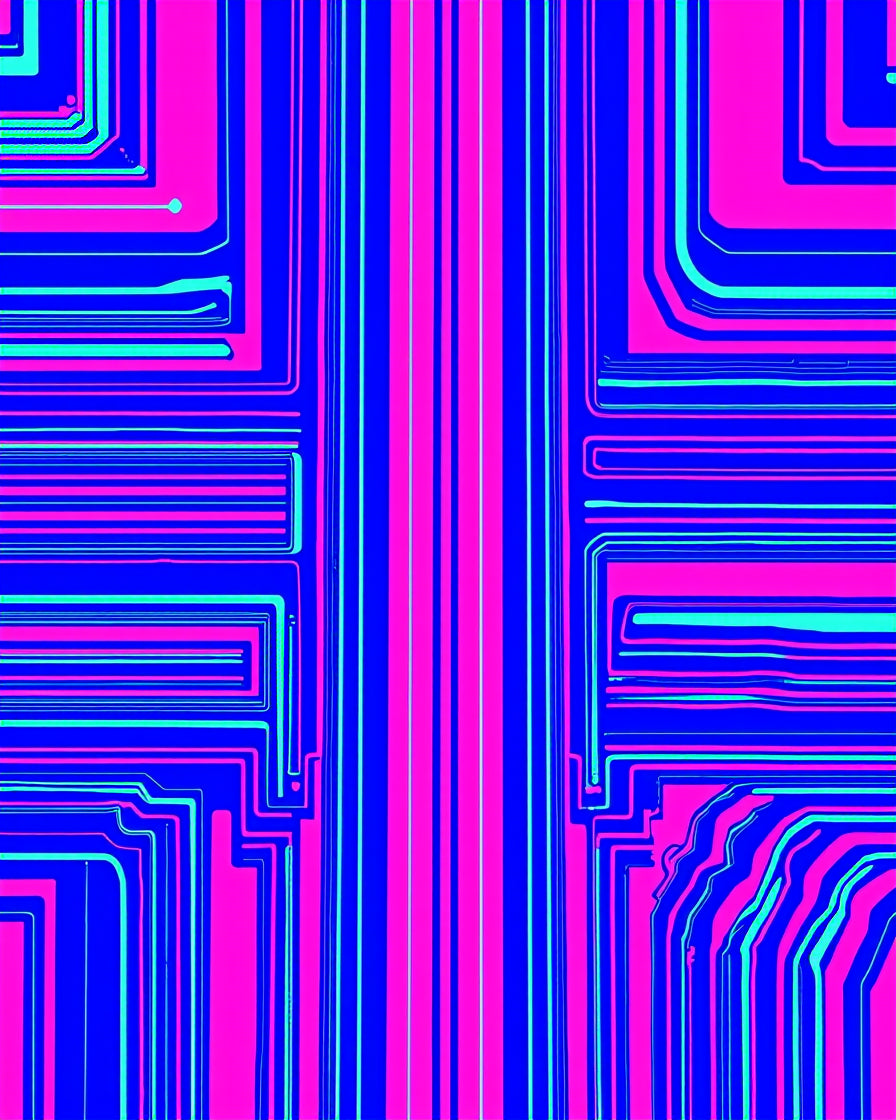 Bright Pink Blue Geometric Circuit Rug