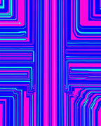 Bright Pink Blue Geometric Circuit Rug