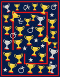Gold Trophy Red Star Navy Background Rug