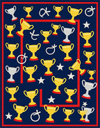Gold Trophy Red Star Navy Background Rug