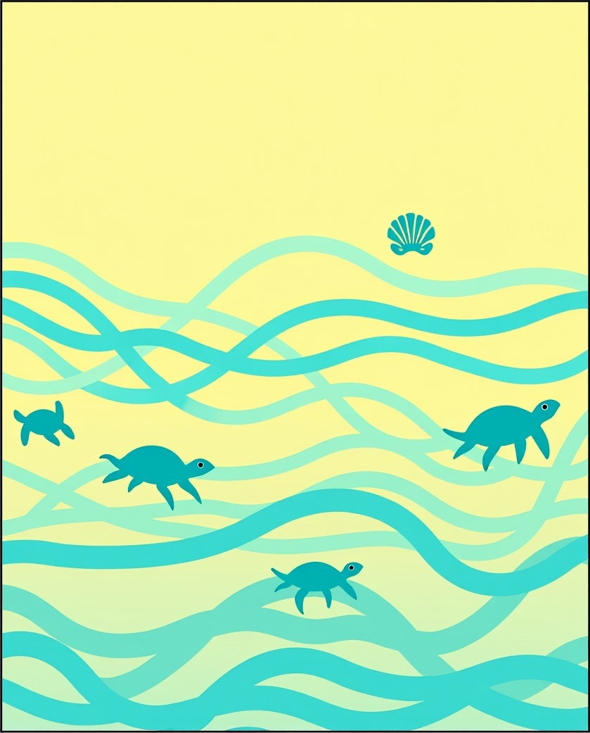 Seashell And Turtle Ocean Waves Rug