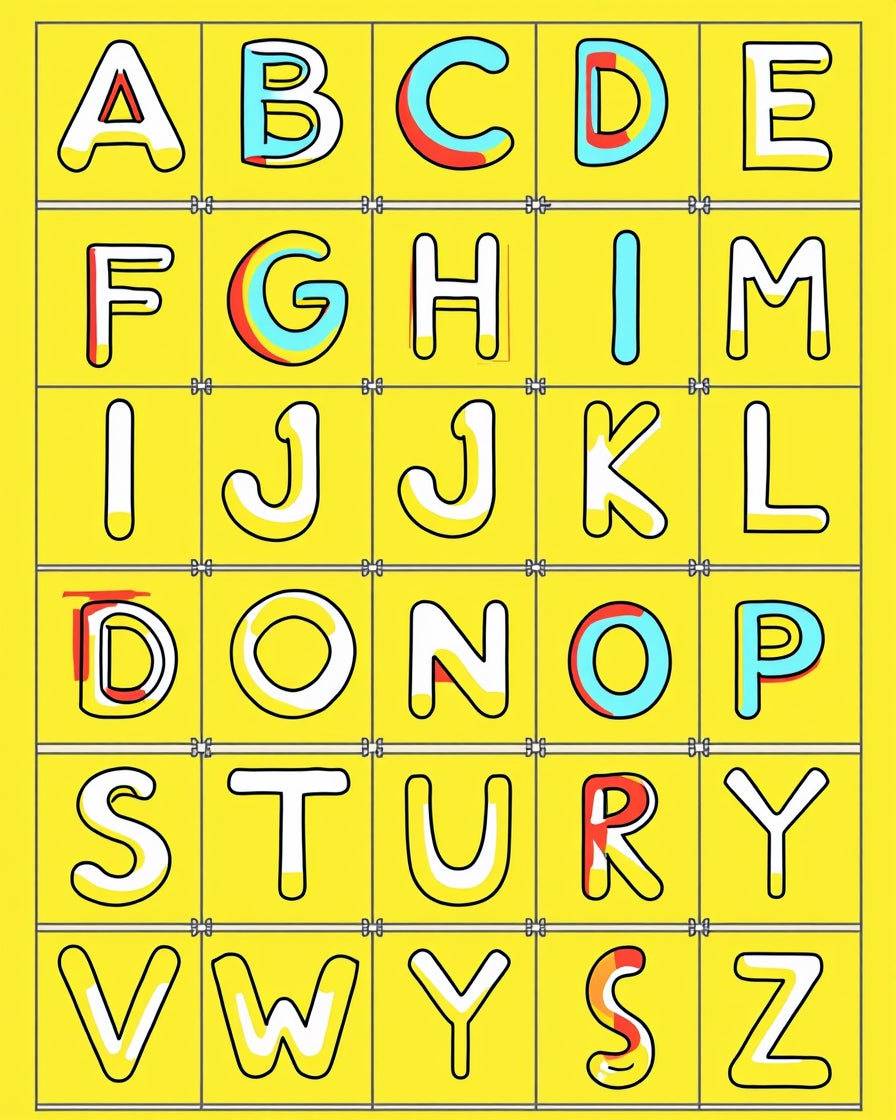Yellow Alphabet Outline Letters Rug