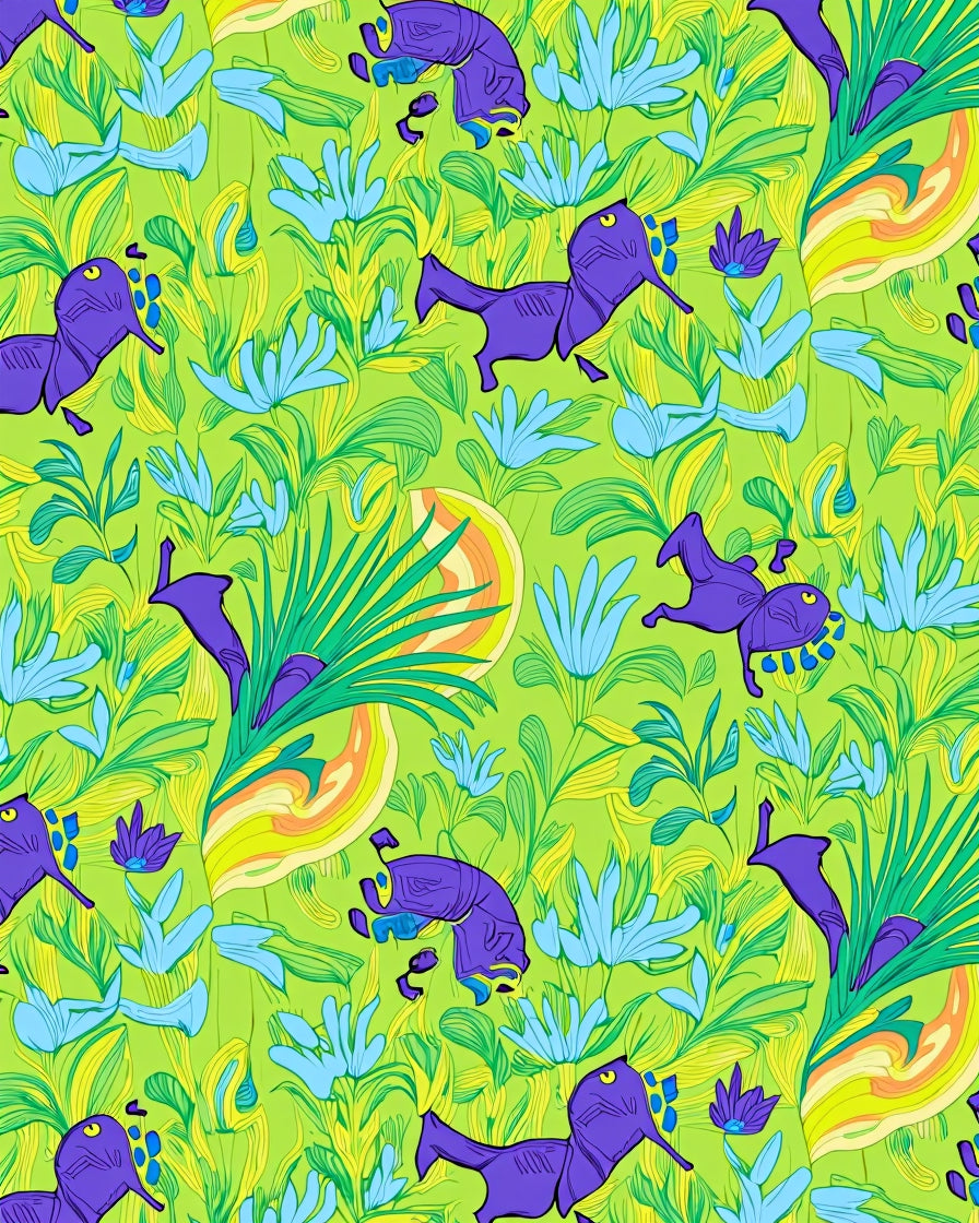 Whimsical Purple Creatures Tropical Garden Rug