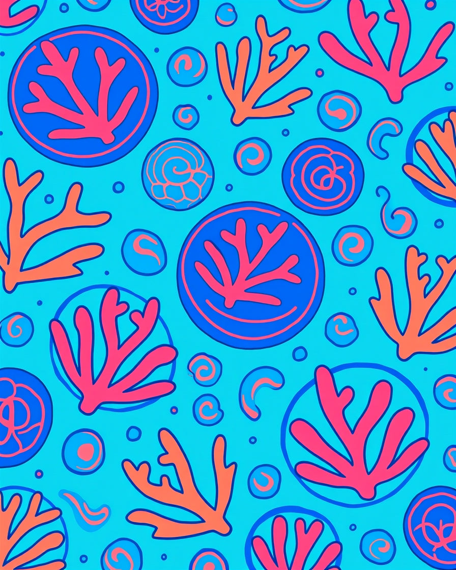 Oceanic Coral Circles and Shells Rug