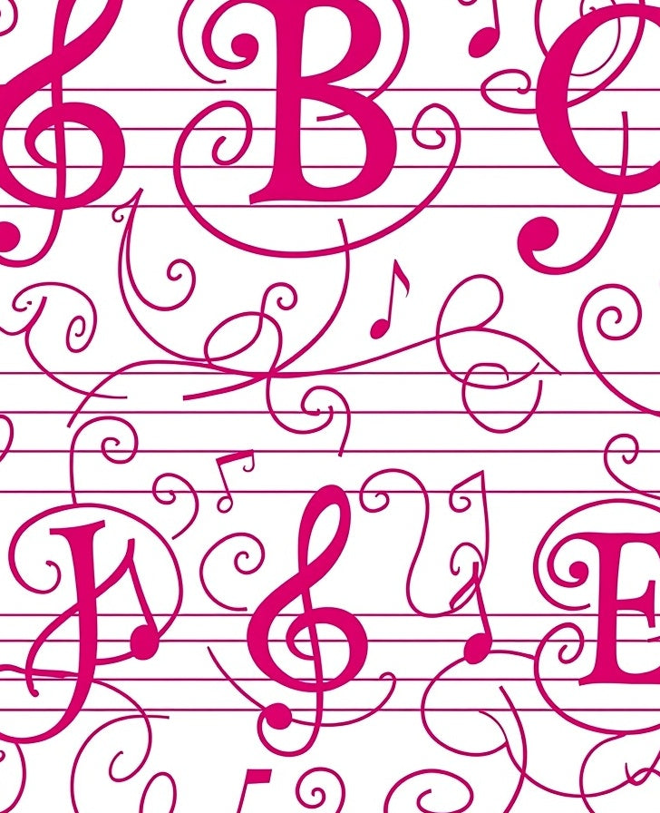 Vibrant Pink Musical Notes Staff Rug