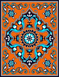 Vibrant Orange Blue White Floral Medallion Rug