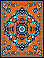 Vibrant Orange Blue White Floral Medallion Rug