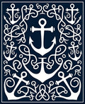 Navy White Anchor Swirl Maritime Art Rug