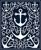 Navy White Anchor Swirl Maritime Art Rug