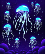 Electric Blue Jellyfish Deep Sea Swirl Rug