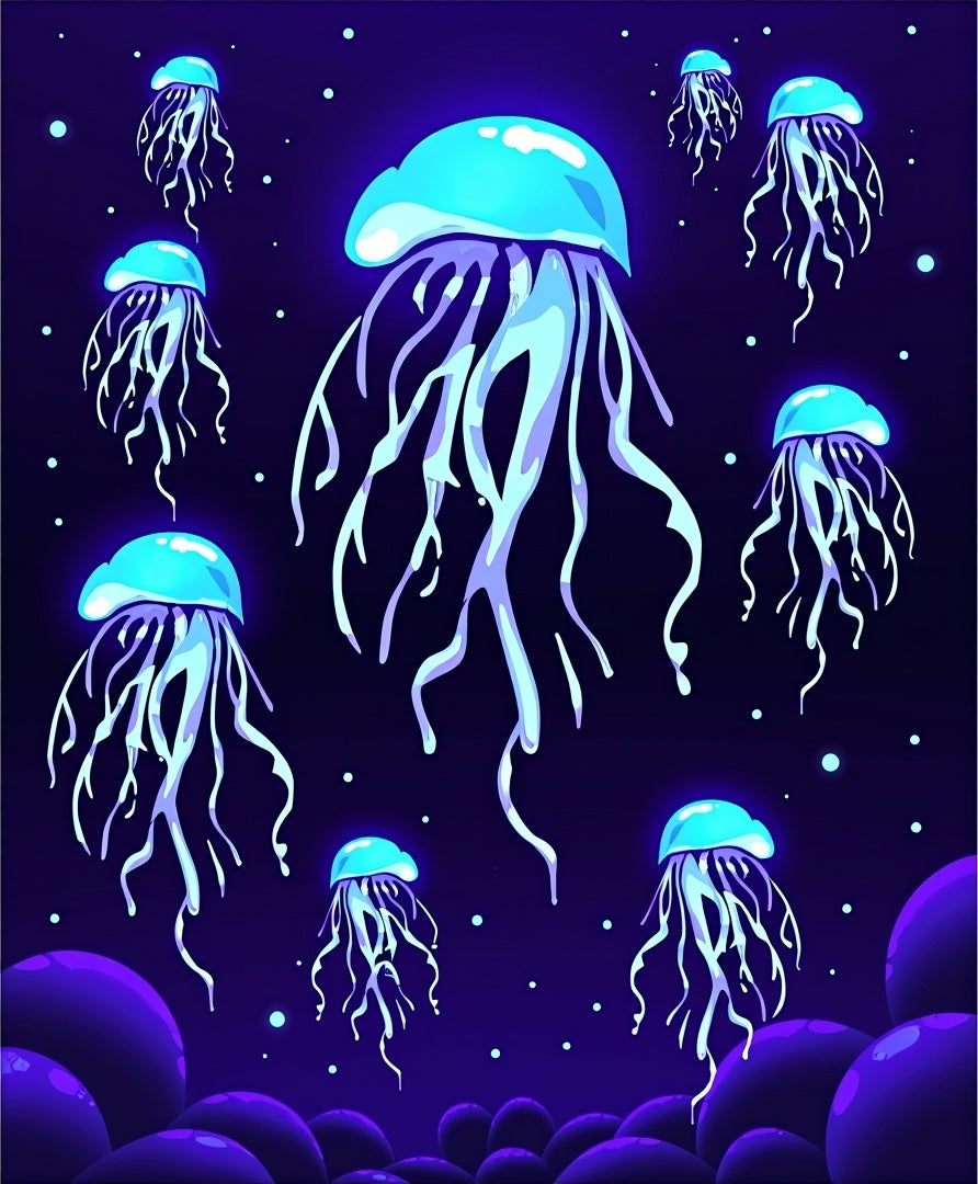 Electric Blue Jellyfish Deep Sea Swirl Rug