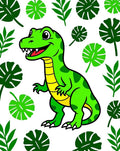 Happy Green Dinosaur Jungle Leaves Rug
