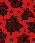 Red Samurai Figure Floral Medley Rug