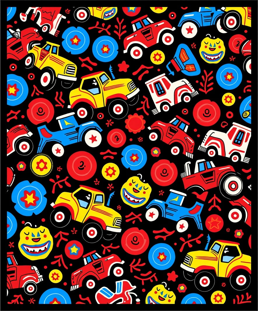 Whimsical Cartoon Vehicle Collage Rug