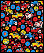 Whimsical Cartoon Vehicle Collage Rug
