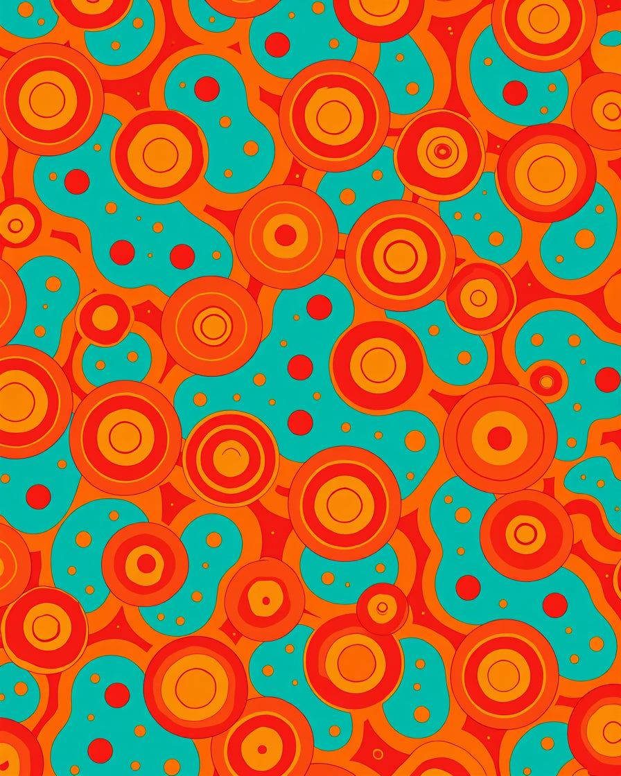 Retro Orange Teal Concentric Circles Rug