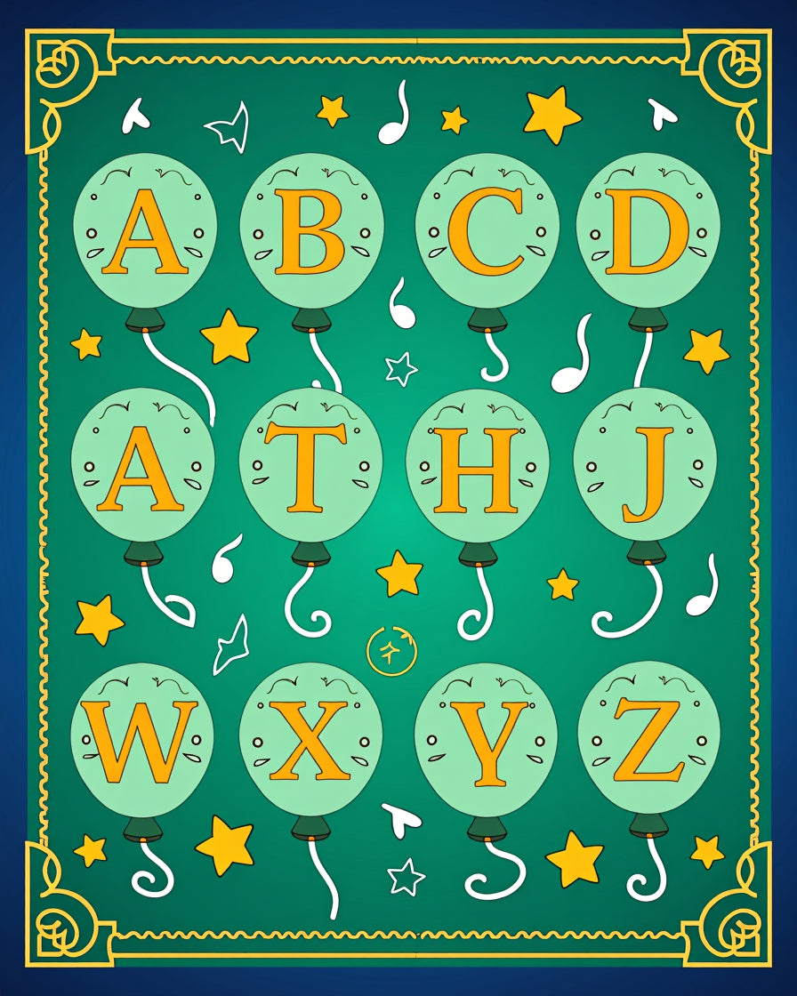 Whimsical Alphabet Balloons With Stars Rug