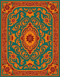 Teal Orange Red Floral Medallion Rug
