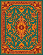 Teal Orange Red Floral Medallion Rug