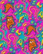 Whimsical Cartoon Creatures Pink Blue Yellow Rug