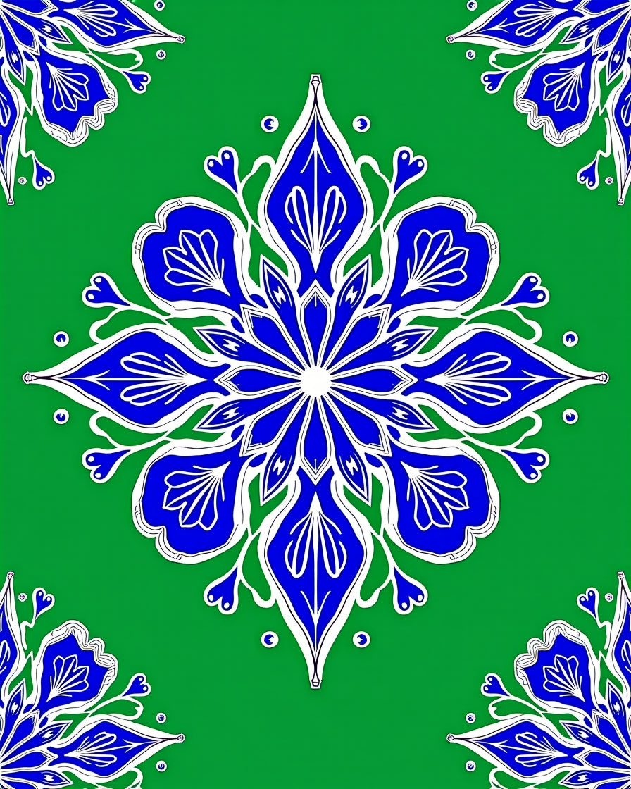 Vibrant Blue Floral Medallion Green Rug